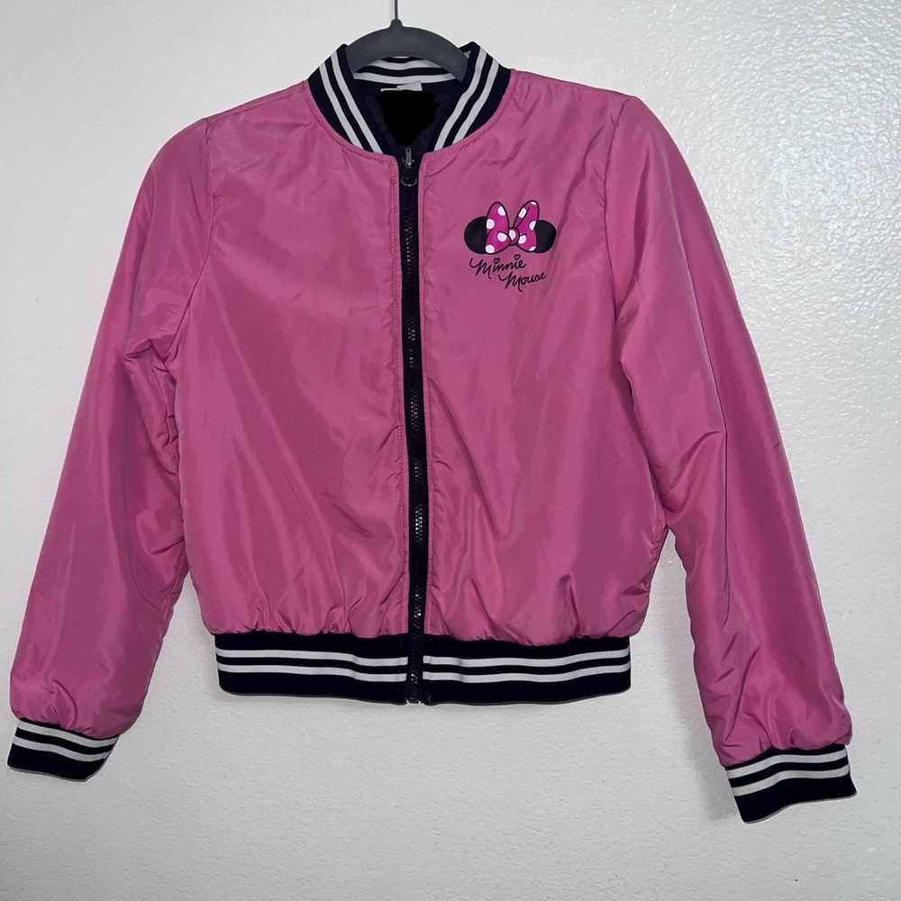 Disney Girls Minnie Mouse Reversible Bomber Jacket - Pink - Picture 1 of 6